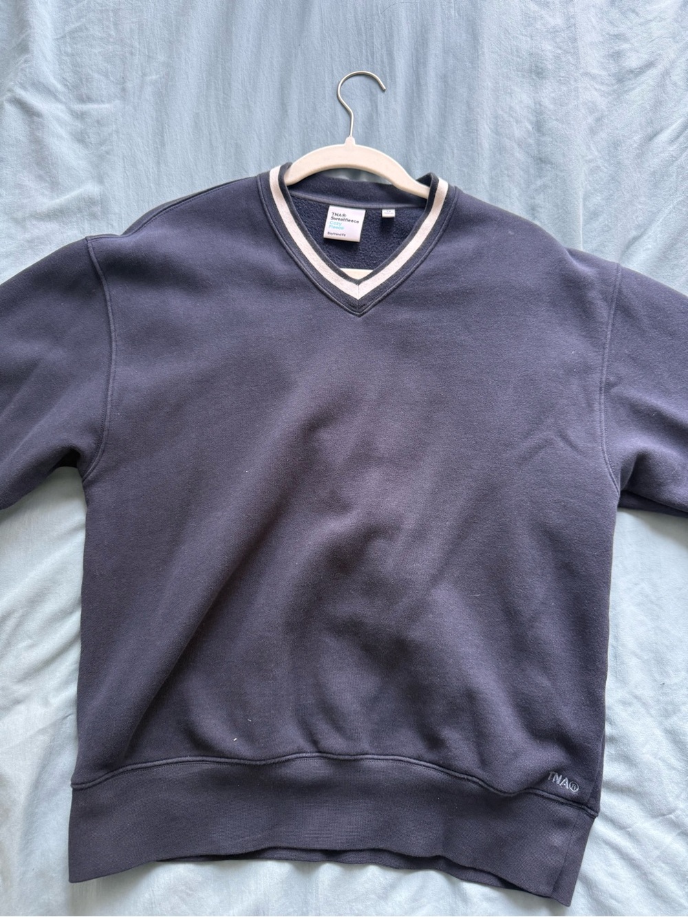Aritzia V-Neck Navy Sweater with Contrast Trim